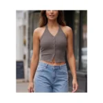 G4free Backless Halter Top Y2k Going Out Ribbed Cropped Tank