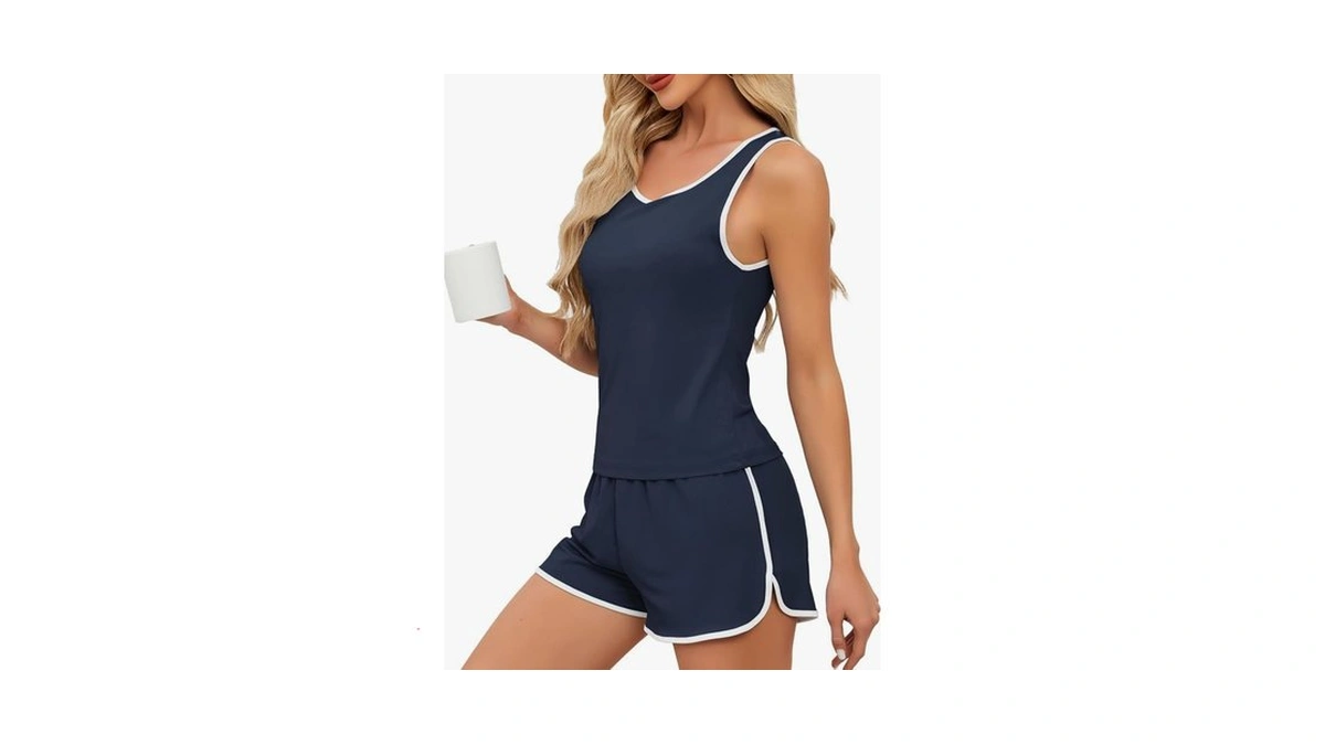 Yya Summer Pajamas For Women Set Ribbed Pajama Short Set