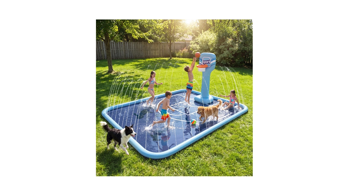 Splash Pad For Kids, 118"x138" Extra Large Sprinkler Splash Pad
