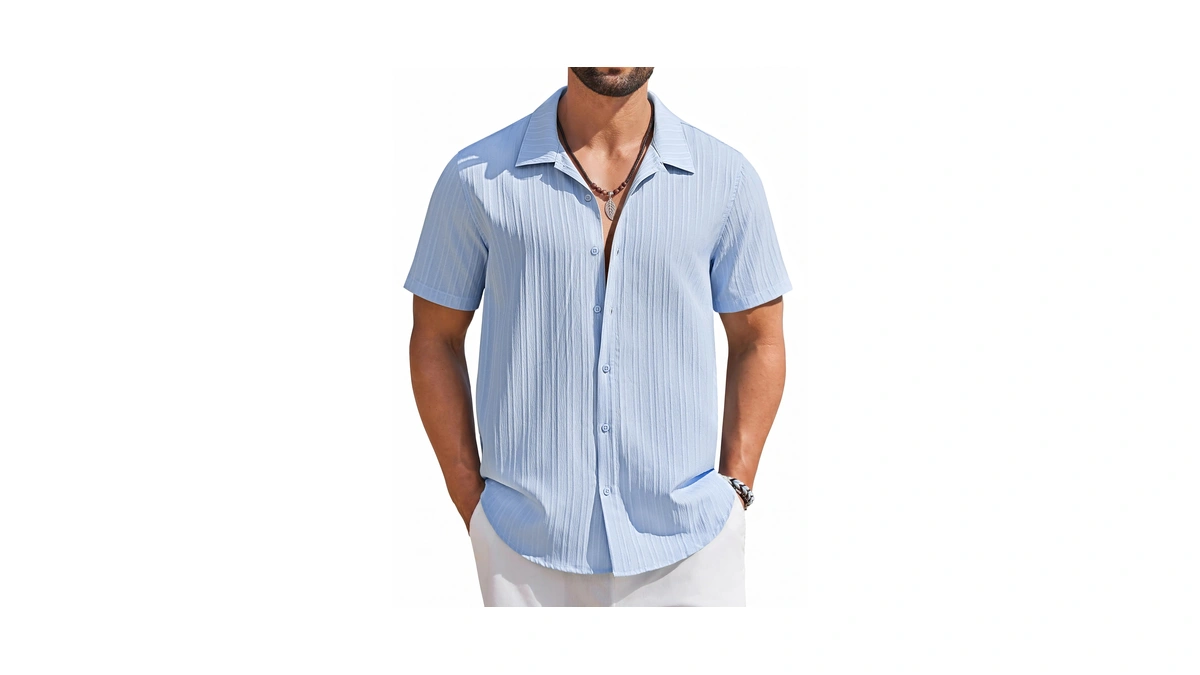 Coofandy Men's Short Sleeve Casual Button Down Shirts Textured Summer