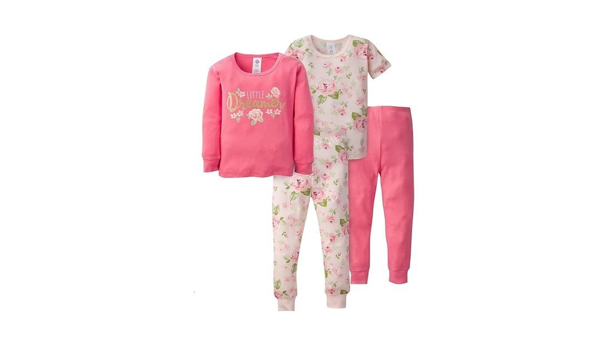 Gerber Baby Girls Toddler Snug Fit 4-piece Pajama Set, Pink