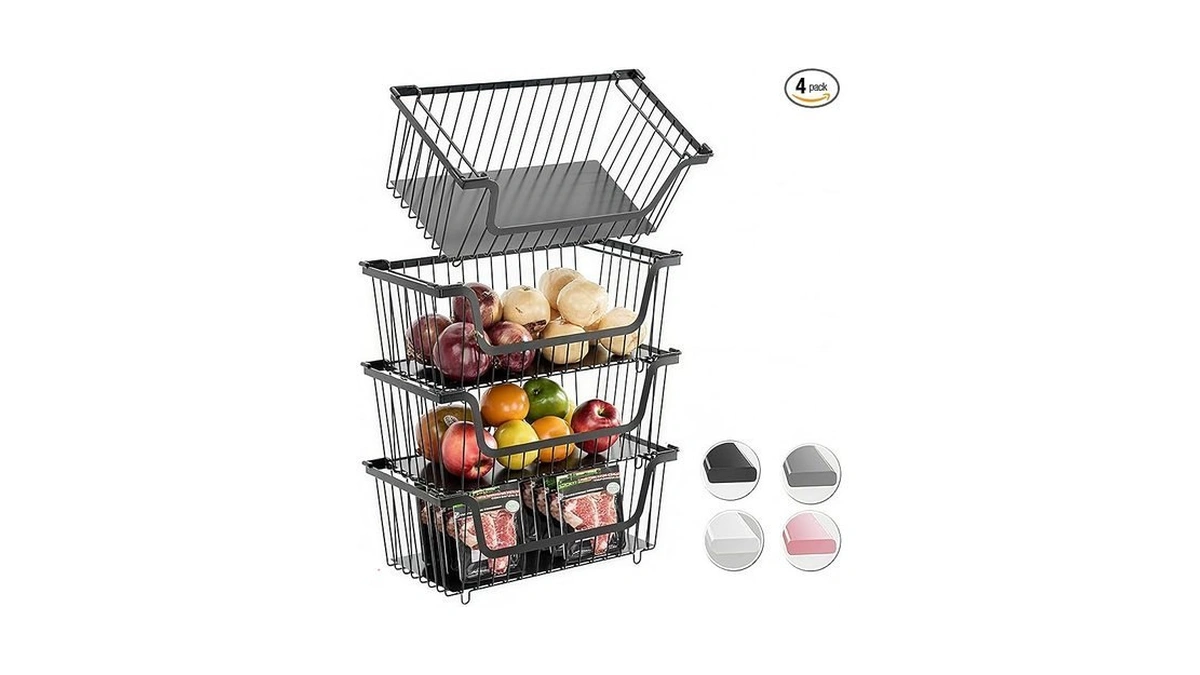 Gaokase 4 Pcs Stackable Wire Baskets For Pantry Organizers And