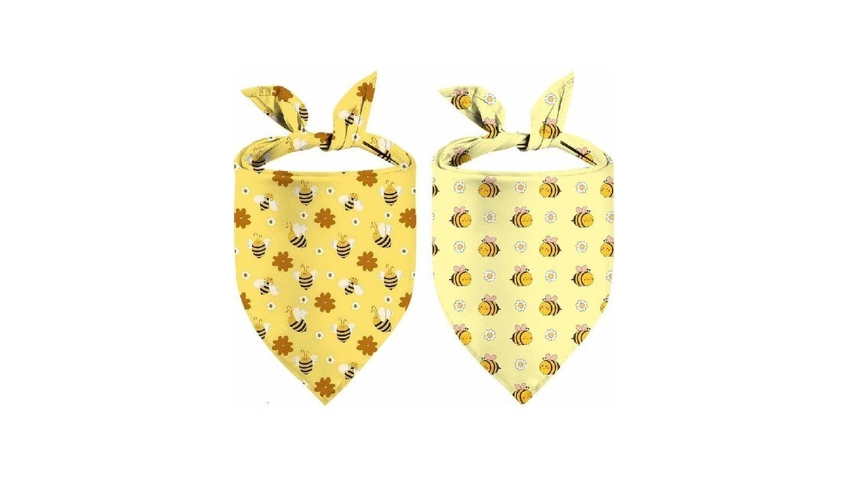 Bee Dog Bandana, 2 Pack Reversible Honey Triangle Bibs Bee