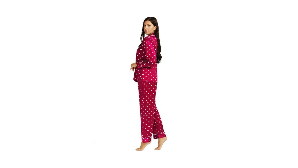 Lonxu Womens Silk Satin Pajamas Set Sleepwear Loungewear Red 2xl