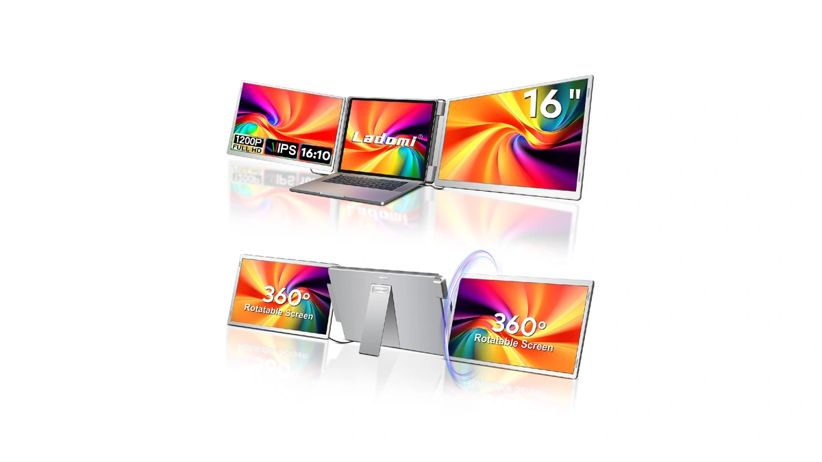 16" Laptop Screen Extender, 1200p Fhd Triple Portable Laptop Monitor