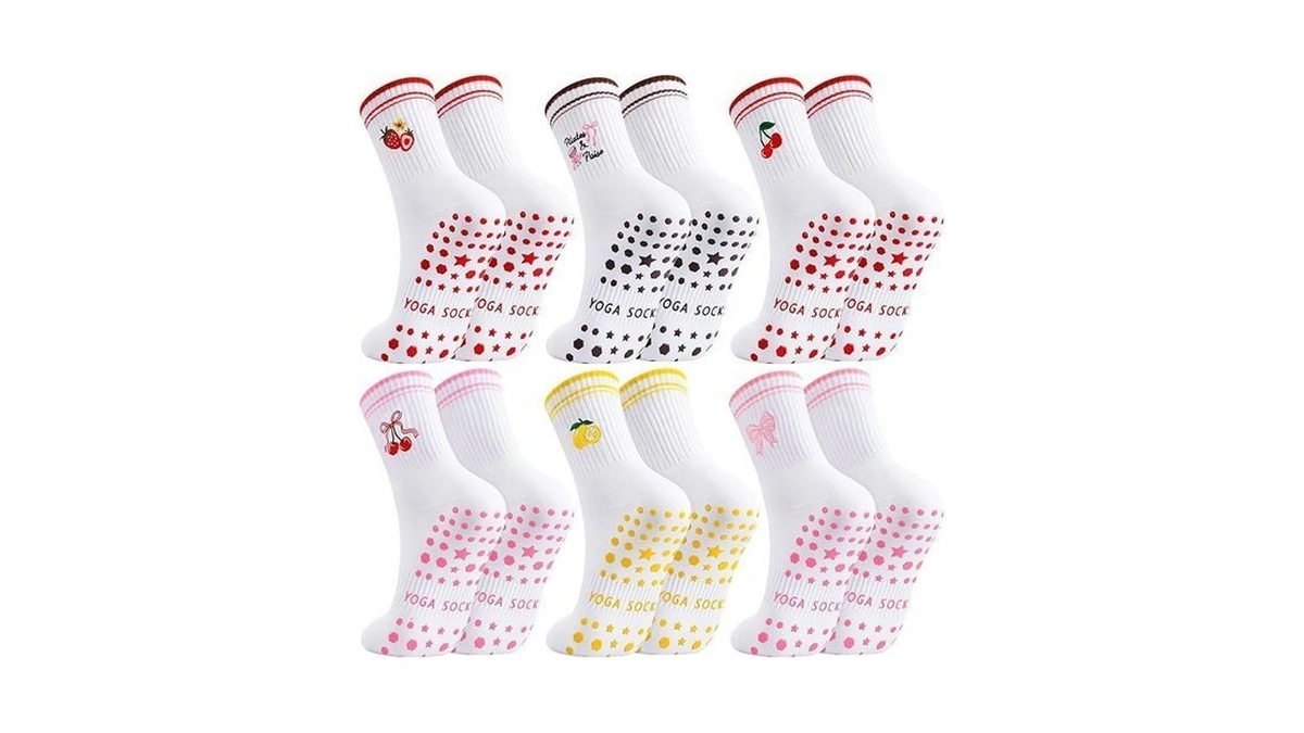 Scenicamp Pilates Grip Socks For Women, 6-pack Embroidery Cute Non-slip