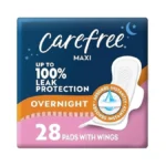 Carefree Maxi Pads For Women, Overnight Pads With Wings, 28ct