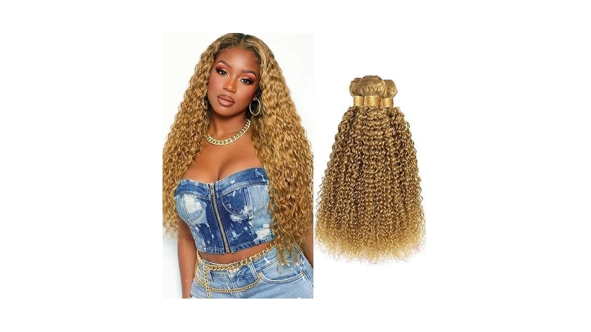 Honey Blonde Jerry Curly Bundles Color #27 Brazilian Hair 8