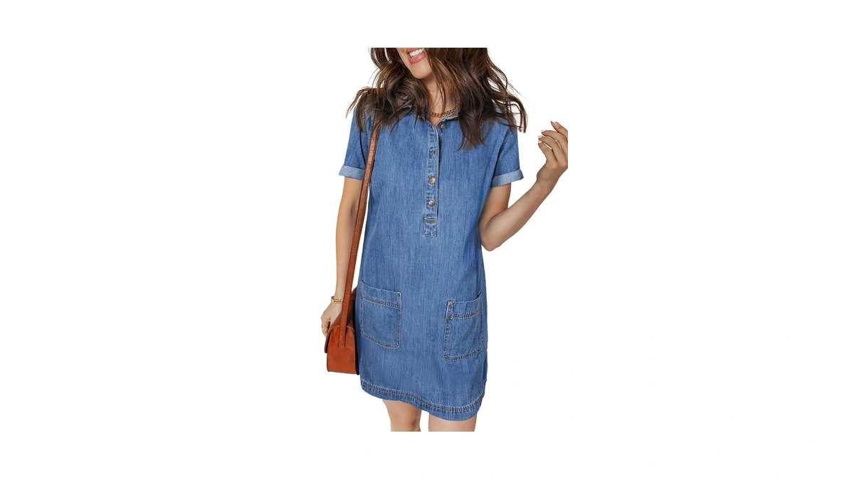 Sidefeel Denim Dress For Women Casual Summer Short Sleeve Collared