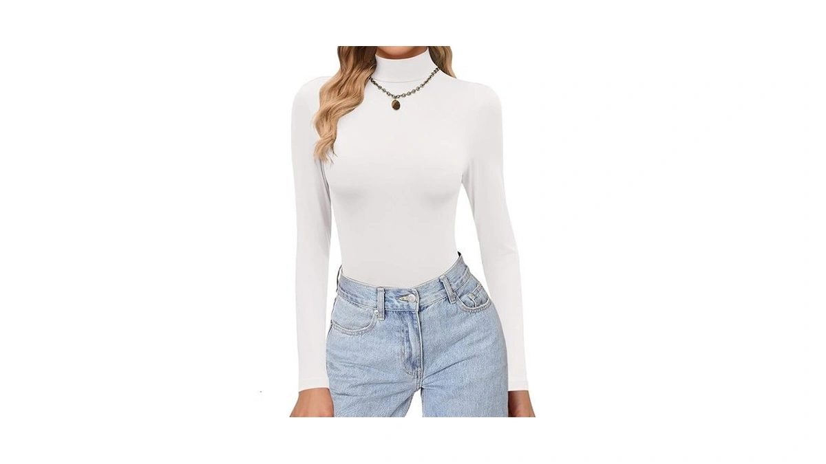 Ekouaer Women's Turtleneck Shirts White Xl