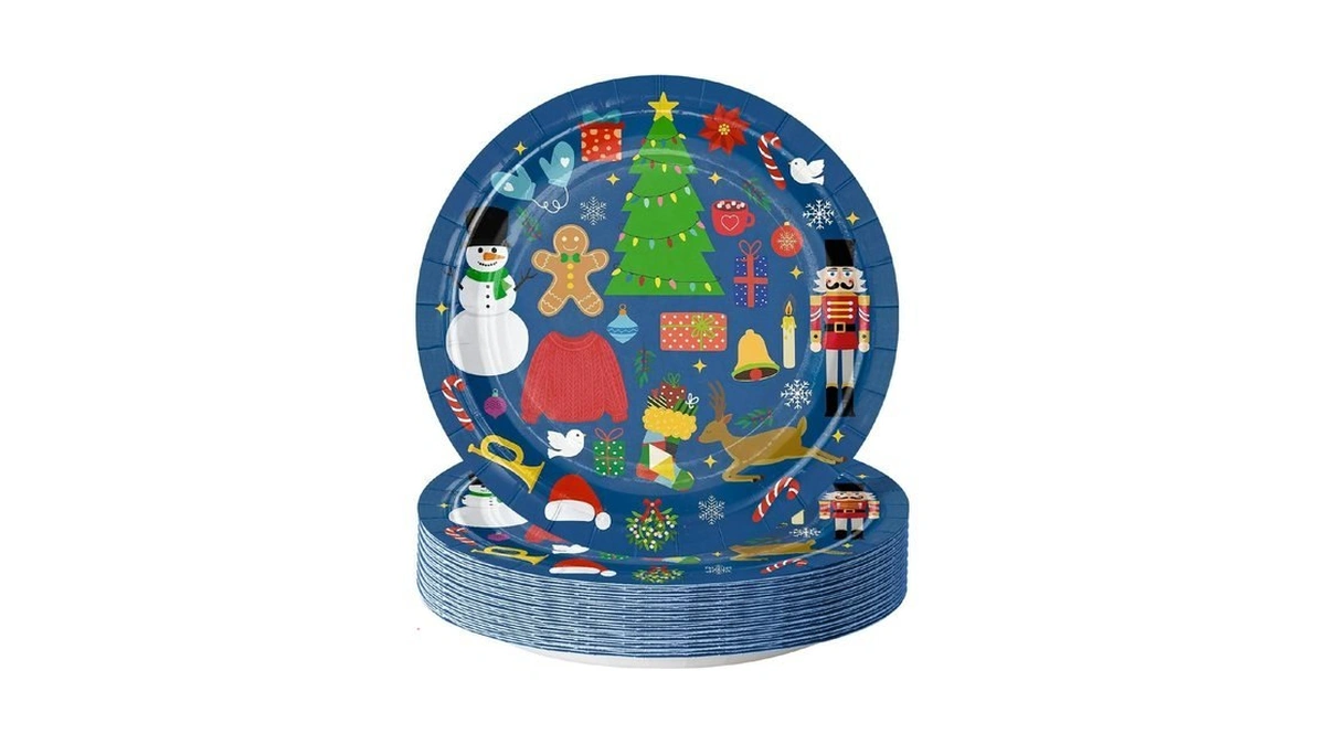 Wrapaholic 25pcs Christmas Paper Plates - 7 Inch Blue Holiday