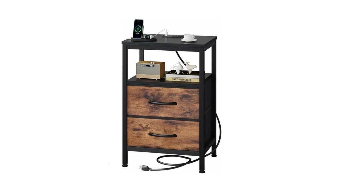 Olixis Nightstand With Charging Station, Bedside Table With Usb Ports
