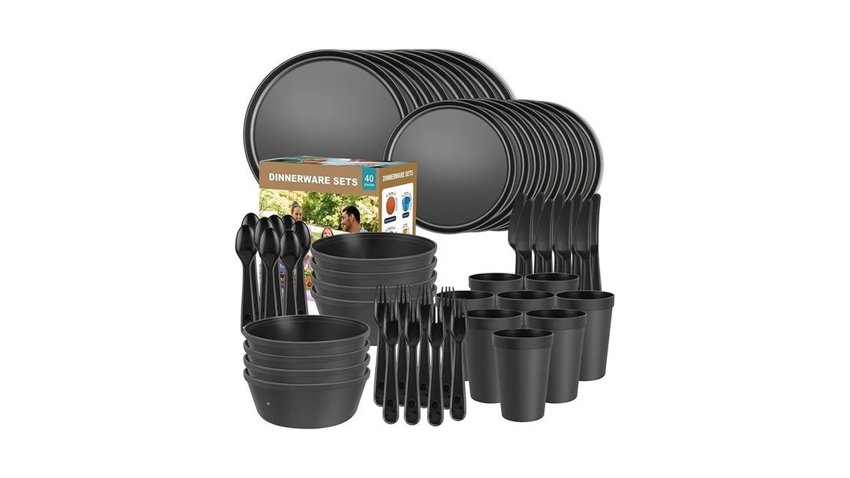 40 Piece Plastic Dinnerware Set For 8 With Cutlery, Unbreakable