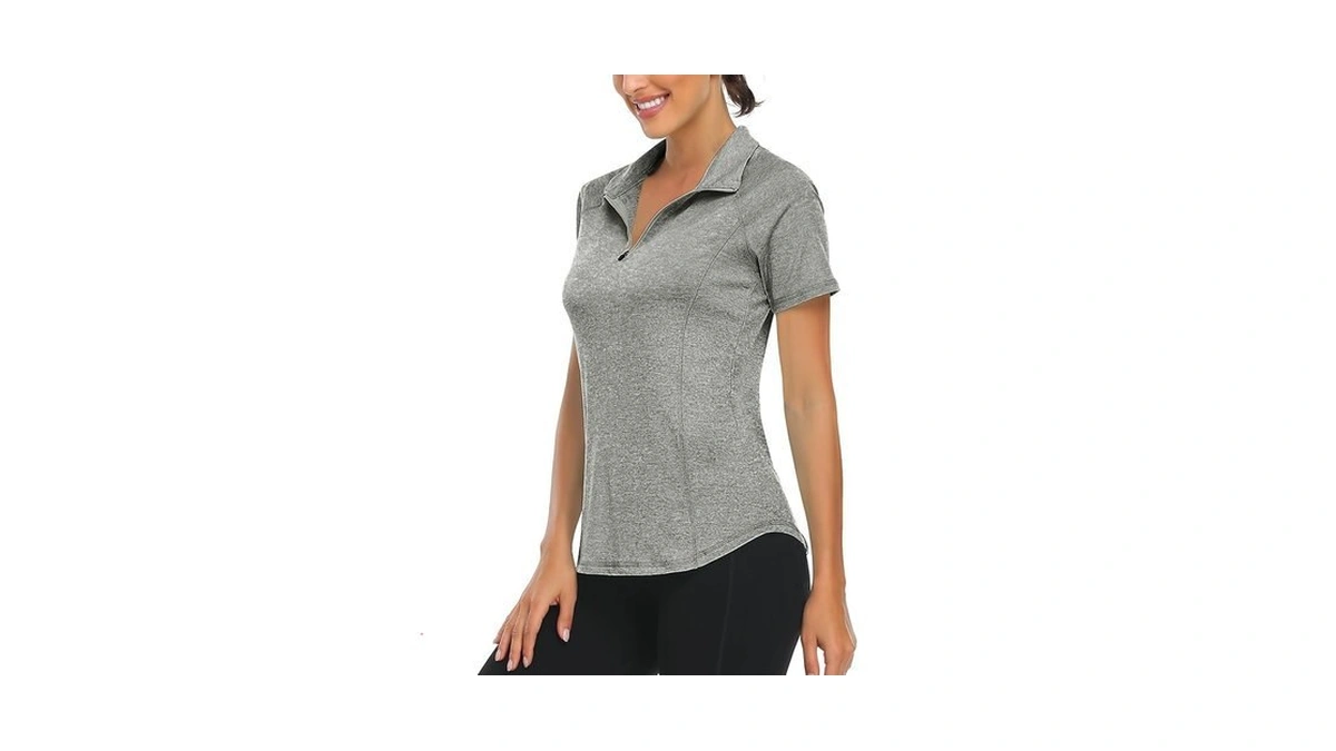 Luranee Women's Short Sleeve Moisture Wicking Athletic Shirts Quarter Zip