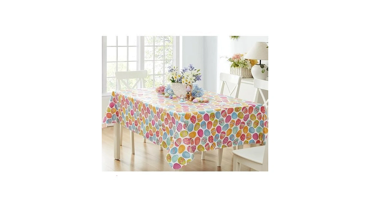 Newbridge Easter Egg Color Explosion Vinyl Flannel Backed Tablecloth, Cheerful