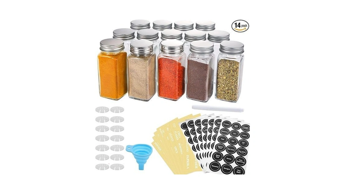 Aozita 14 Pcs Glass Spice Jars With Spice Labels -