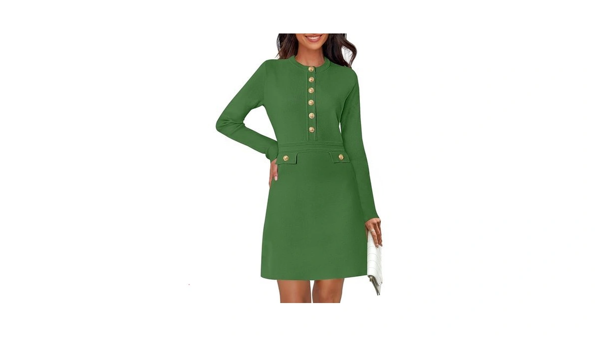 Merokeety Women's Fall 2026 Long Sleeve Bodycon Sweater Dress Button
