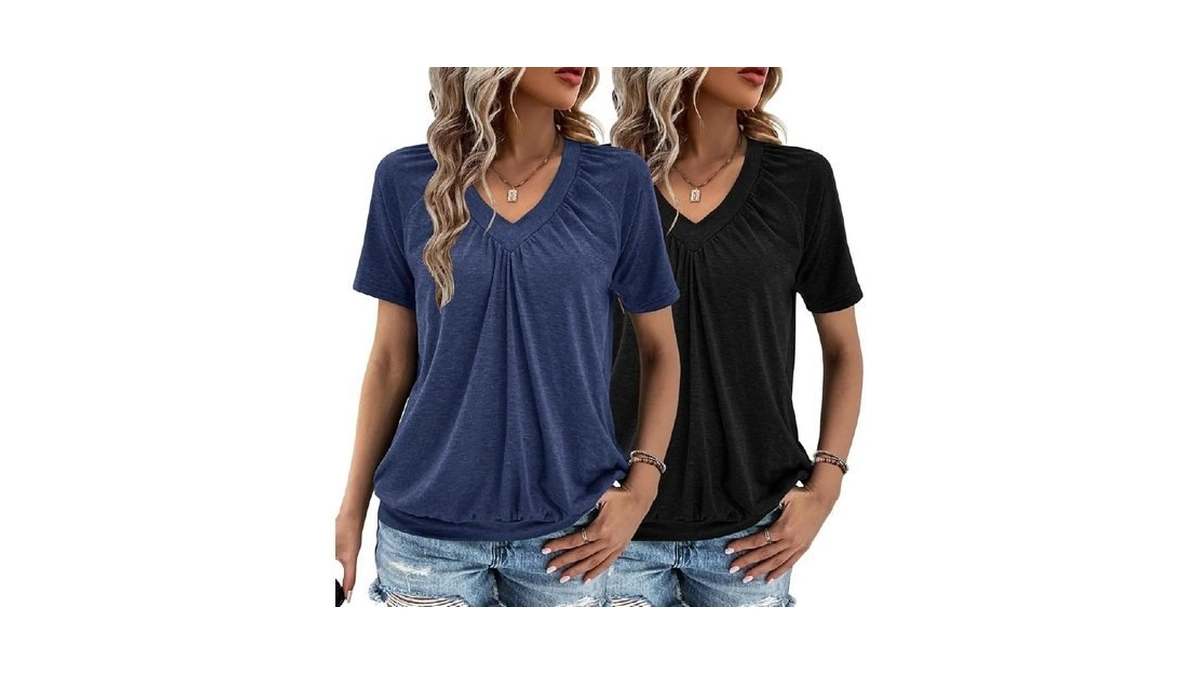 2 Pack Summer Tops For Women V Neck Shorts Sleeve