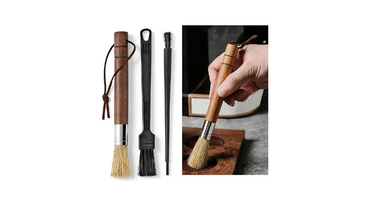 Liedrg Coffee Grinder Cleaning Brush Set, Natural Bristle Walnut Wood