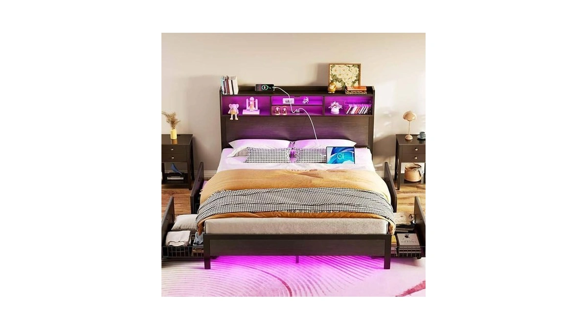 Rolanstar Queen Bed Frame With Storage,4-drawer Platform Bed With Usb