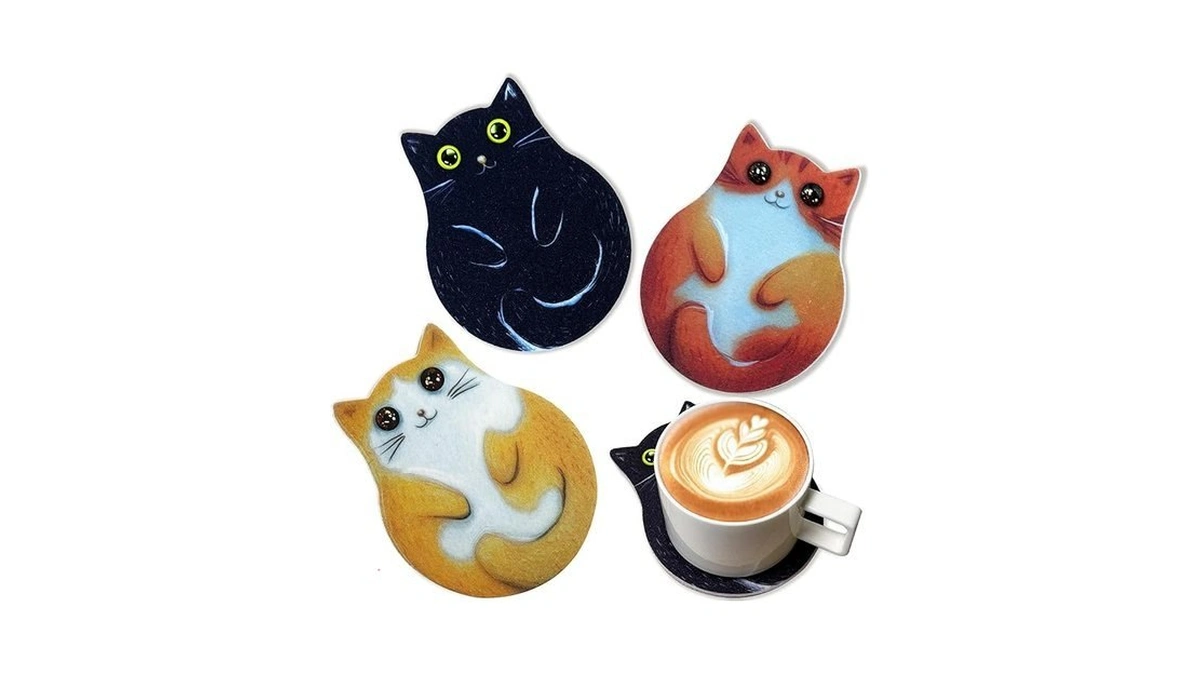 3-pack Cat Coasters With Holder, Absorbent Felt Coasters With 3
