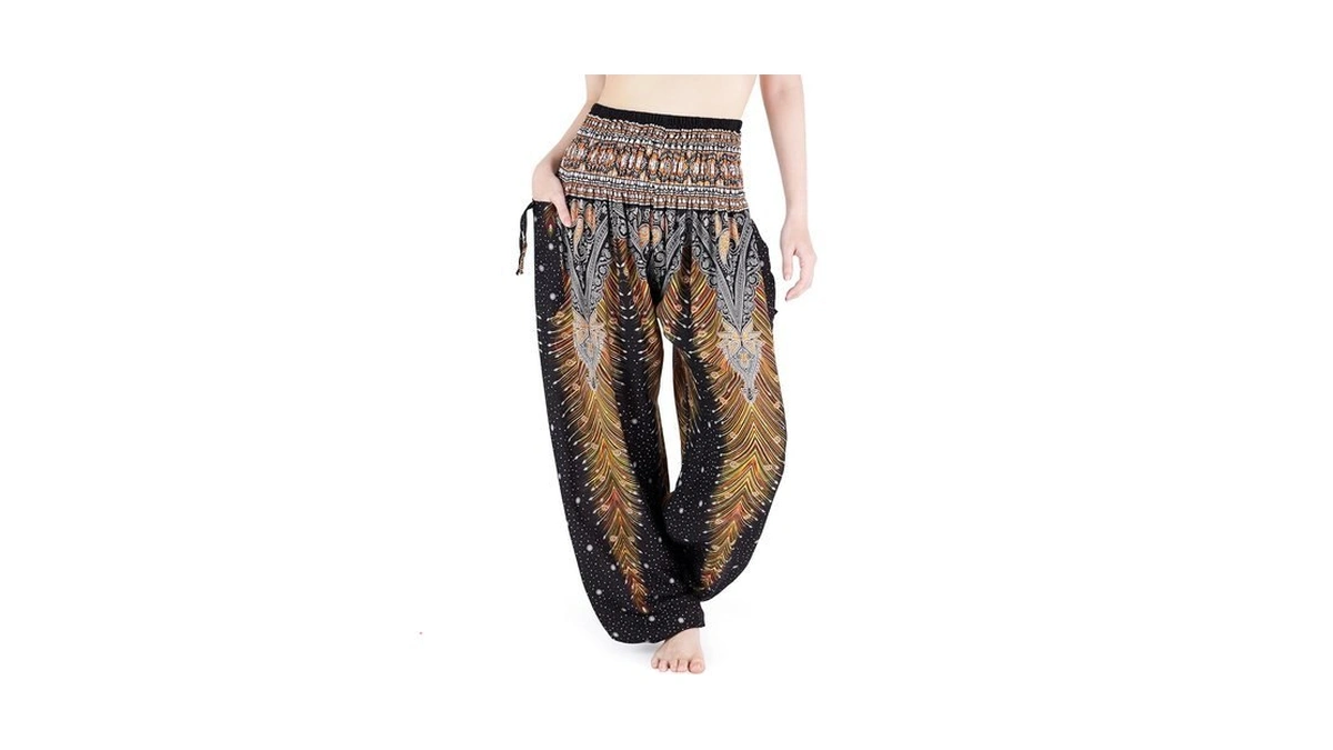 Lannaclothesdesign Women's Smocked Waist Boho Flowy Yoga Harem Pants Hippie