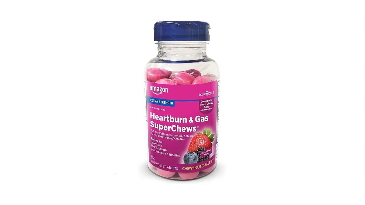 Amazon Basic Care Heartburn & Gas Superchews Chewable Tablets, Fast-acting