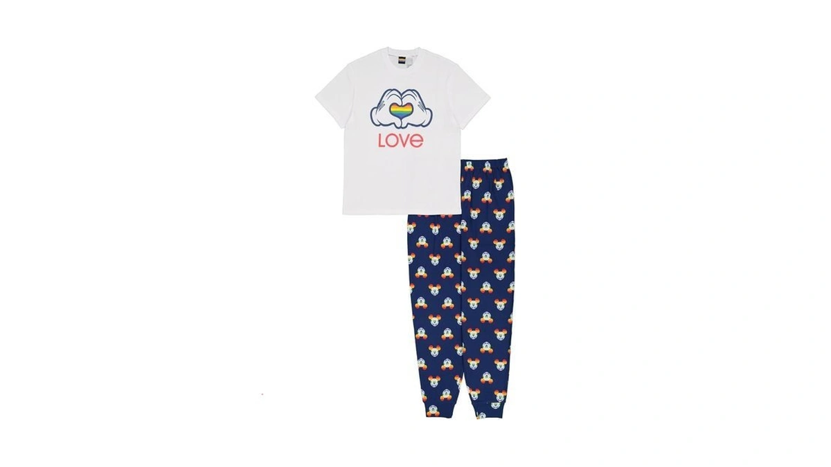 Disney Men Mickey Mouse 2-piece Loose-fit Pajamas Set, Fam_love Mickey,