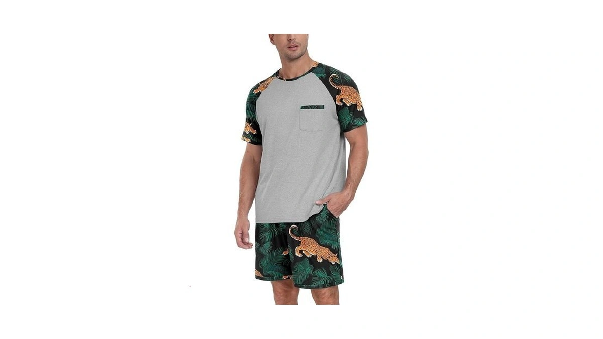 Prinstory Men's Pajama Set Sleepwear Pjs Lightweight Short Sleeve Crewneck