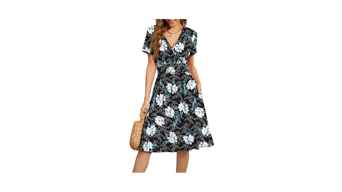 Weaczzy Womens Sundresses Short Sleeve Sexy V Neck Cross Wrap
