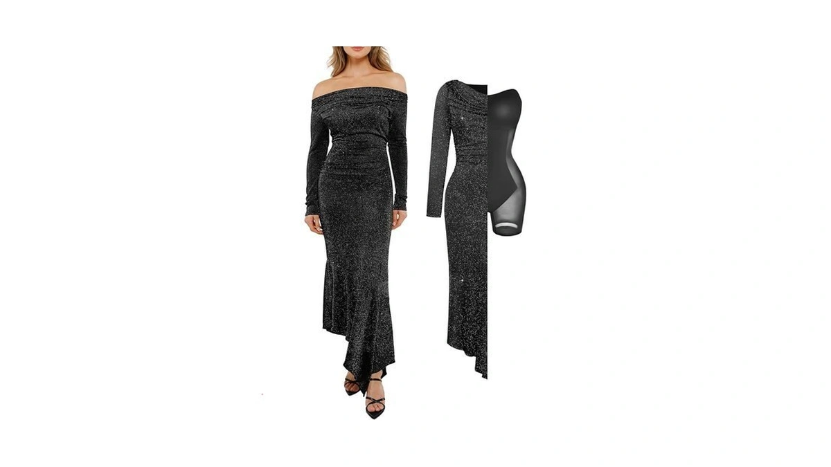 Popilush Sparkly Formal Dresses For Women Shapewear Off Shoulder Long