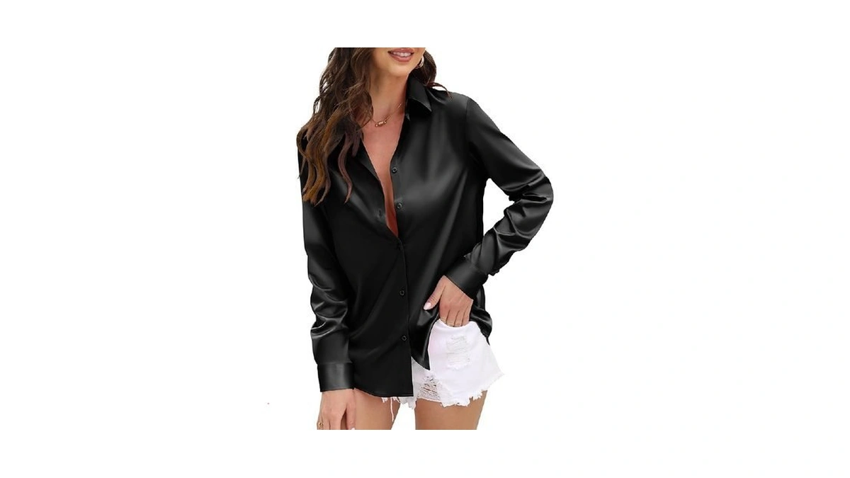 Satin Weave Button Down Shirts For Women Long Sleeve Women's