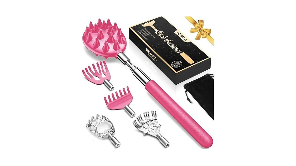 Telescoping Back Scratcher With 5 Detachable Heads, Fathers Day Dad
