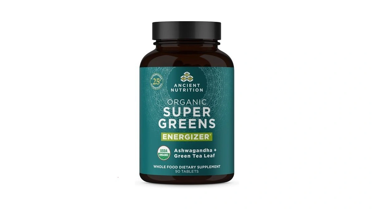 Ancient Nutrition Supergreens Energizer Tablets, Organic Superfood Tablets With Caffeine,