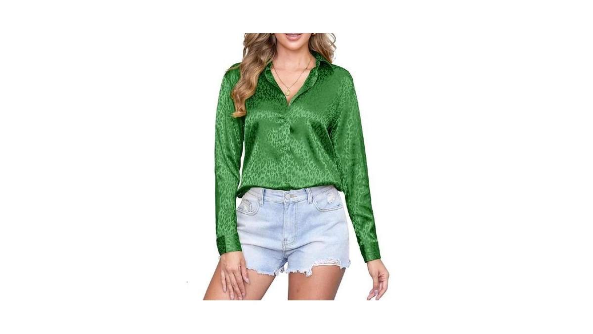 Cunlin Green Button Down Shirt Women Leopard Print Cheetah Tops