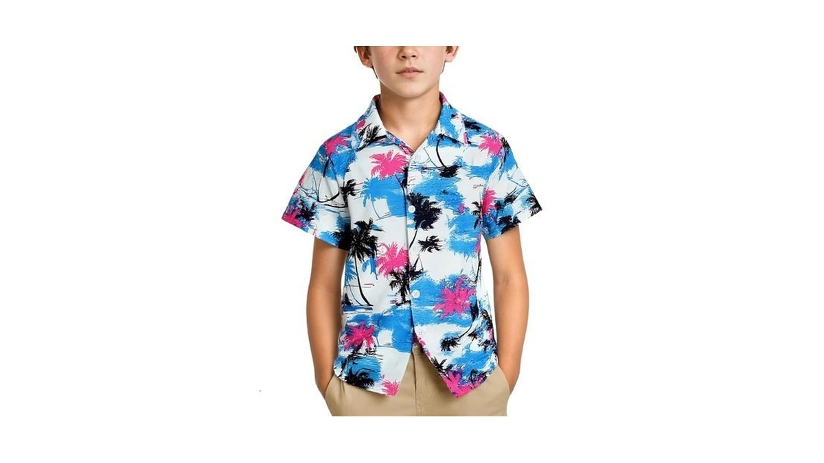 Yimoon Boys Hawaiian Shirt Floral Tropical Beach Button Down Shirts