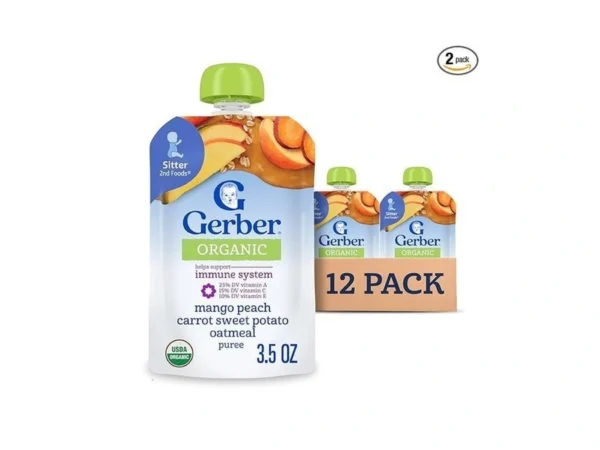Gerber Organic Baby Food Pouches, Toddler, Wonderfoods, Mango Peach Carrot