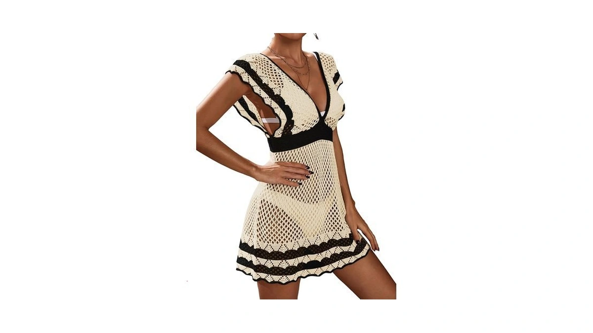 Breathsunny Womens Crochet Swimsuit Coverup Summer 2026 Elastic Waist Cinched