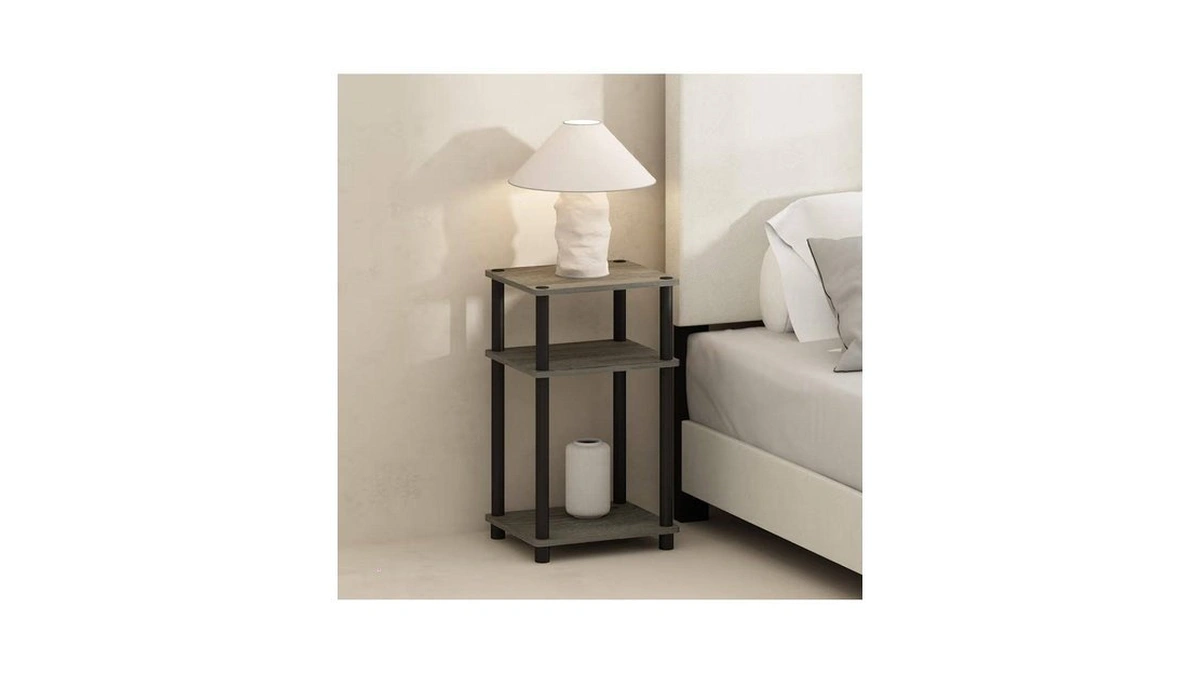 Furinno Just Night Stand, 3-tier Turn-n-tube Nightstand, Toolless Bedside Table,