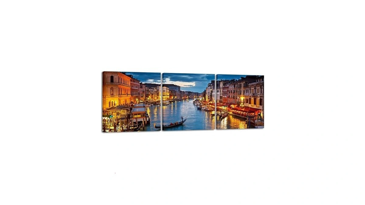 Wieco Art Venice Night 3 Piece Giclee Canvas Prints Wall