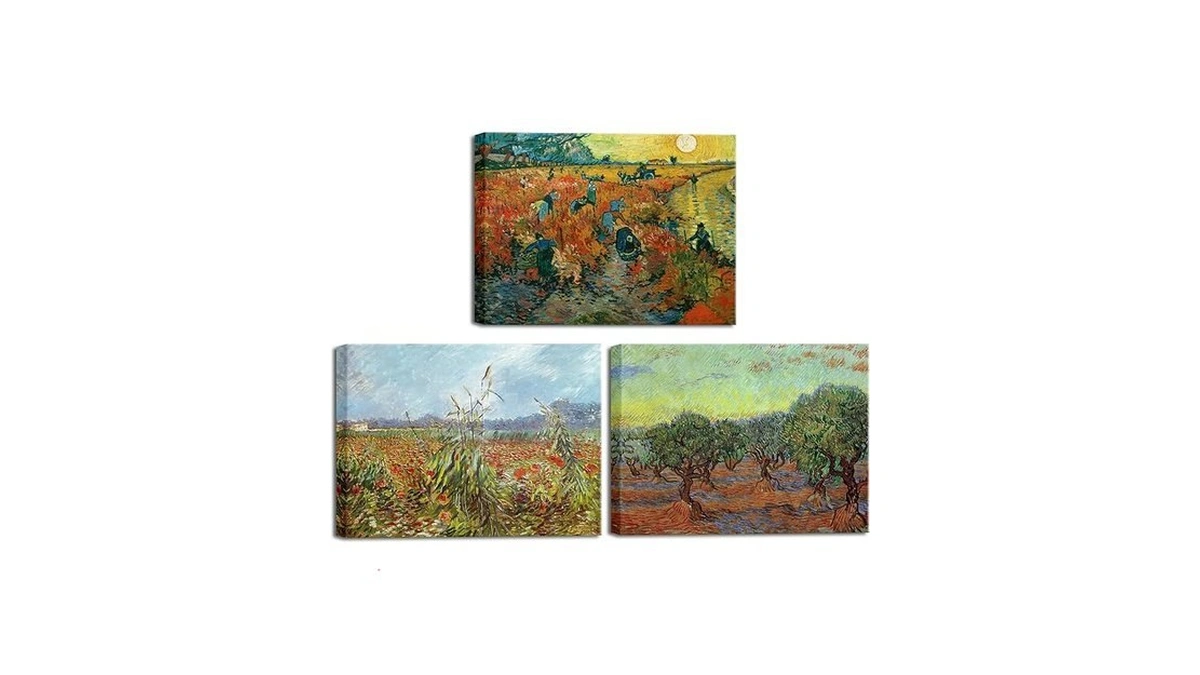 Wieco Art Olive Grove/der Rote Weinberg/green Ears Of Wheat Canvas