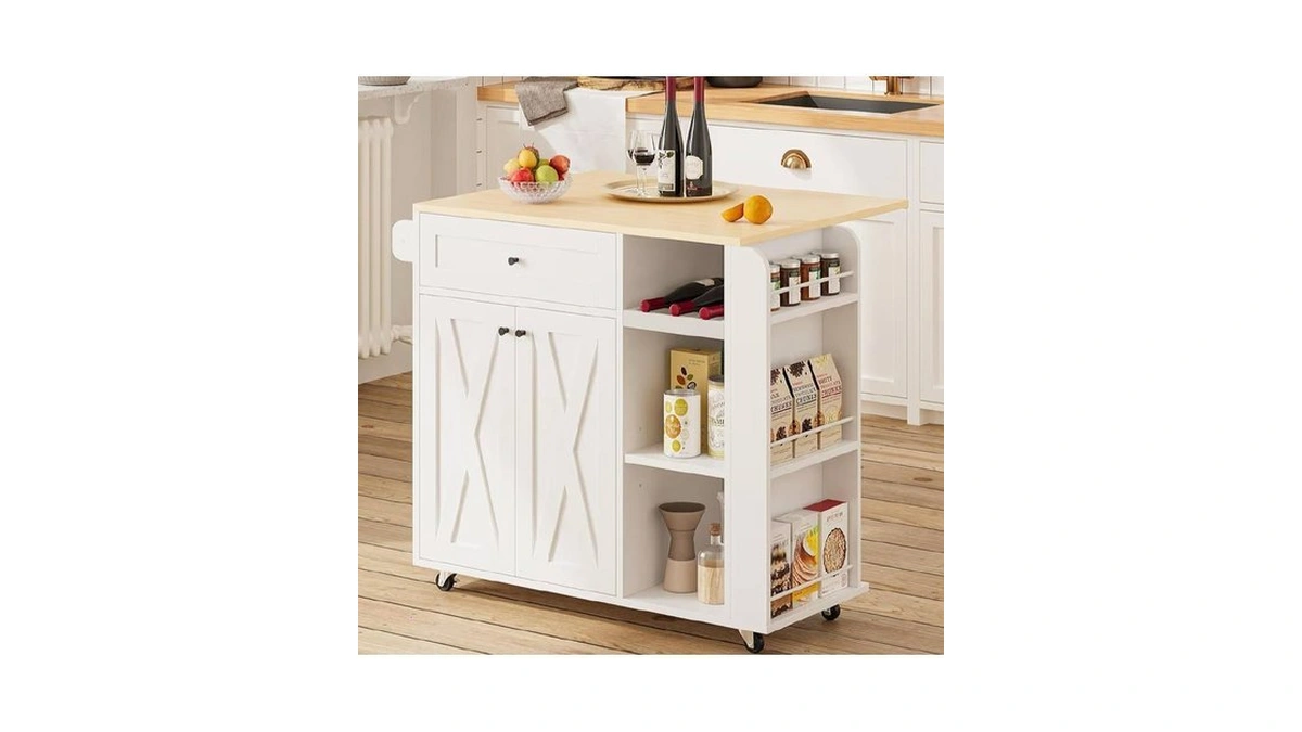 Ironck Kitchen Island With Drop Leaf And Wine Rack, Rolling