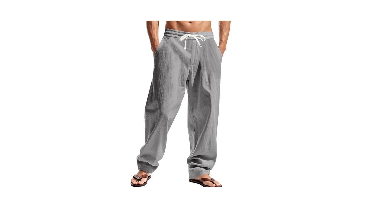 Tafle Mens Linen Pants Casual Summer Beach Pants Elastic Waist