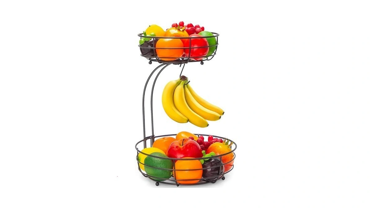 Auledio 2-tier Countertop Fruit Vegetables Basket Bowl Storage With Banana