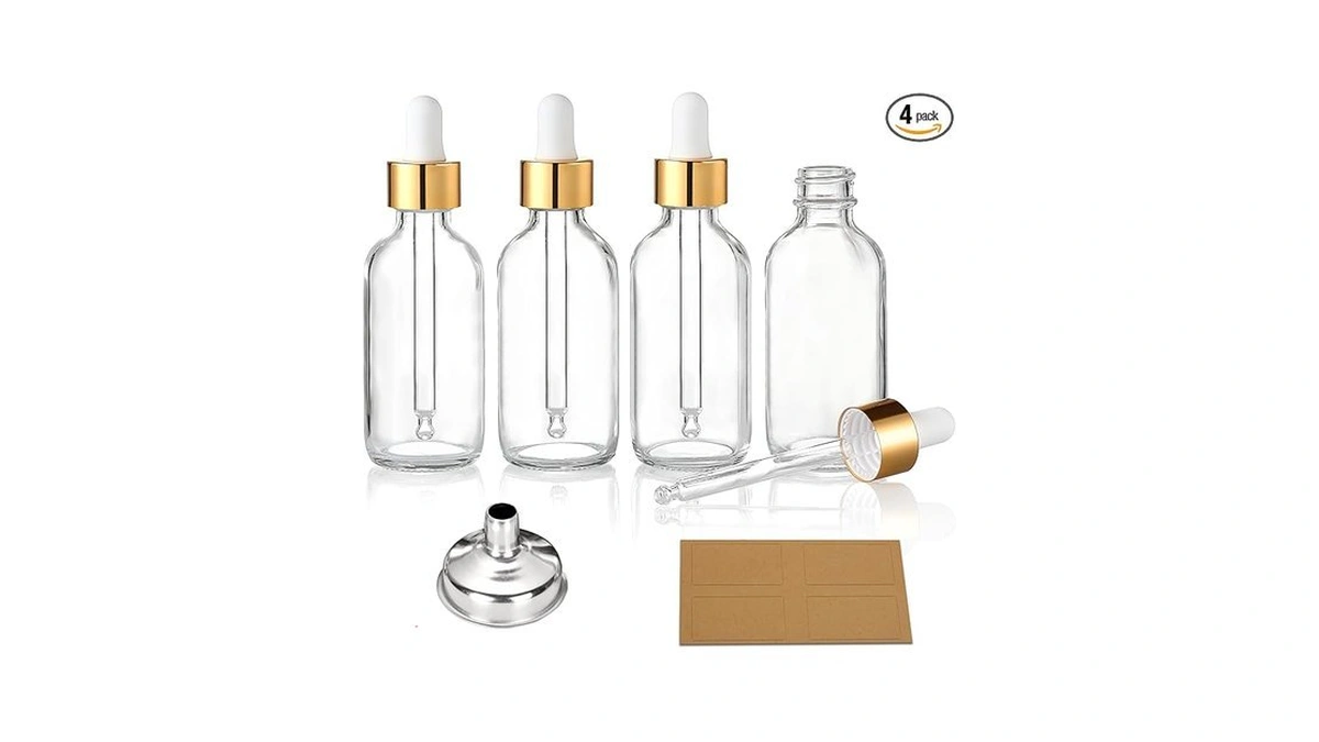 Aozita 4 Pcs, 1 Oz Golden Cap Clear Dropper Bottles