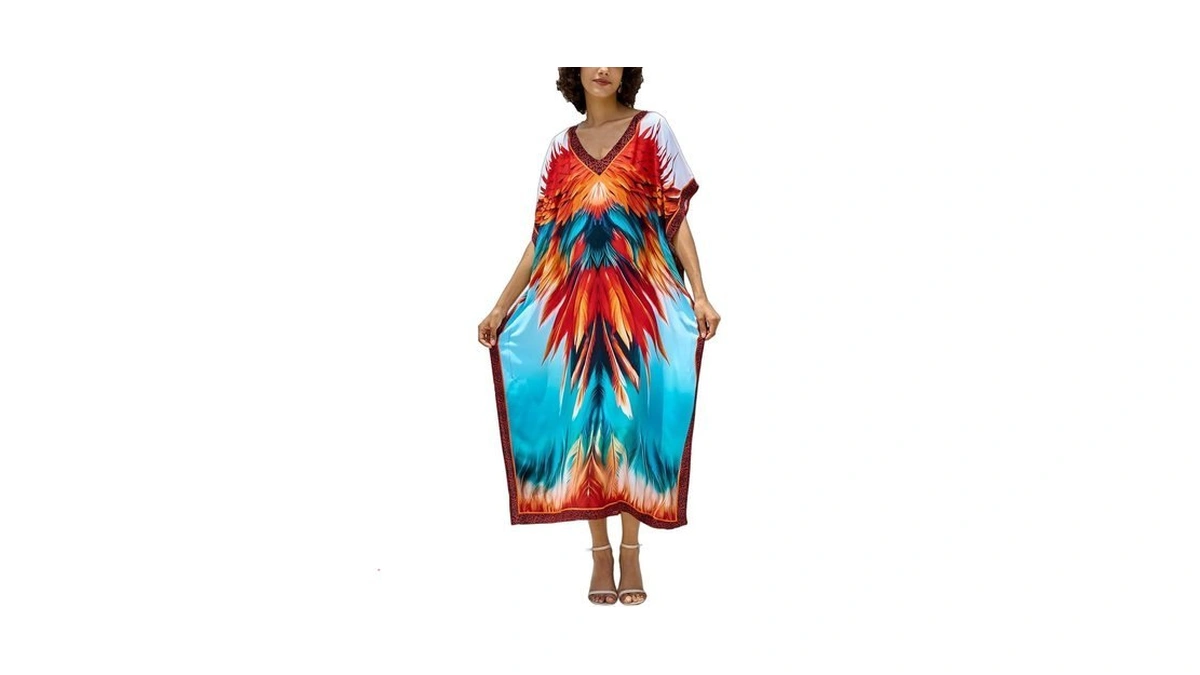 Nfvnkj Women's Plus Size Beach Lounge Kaftan Maxi Dress Swimsuit