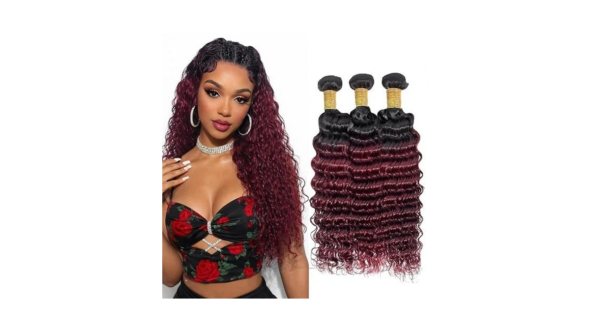 Deep Wave Human Hair Bundles 1b99j Burgundy 18 20 22