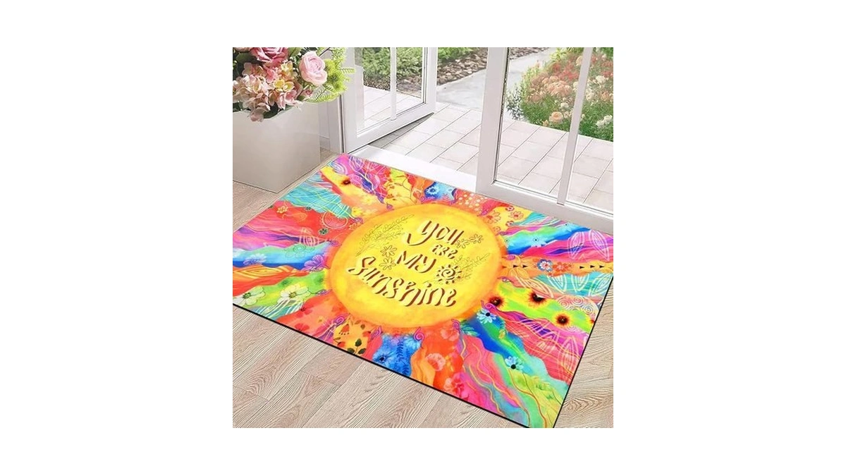 Boho Sun Door Mat, Colorful Floral Welcome Mat Non Slip,