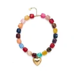 Zolzo Chunky Heart Necklace, Colorful Resin Necklace, Heart Statement Necklace