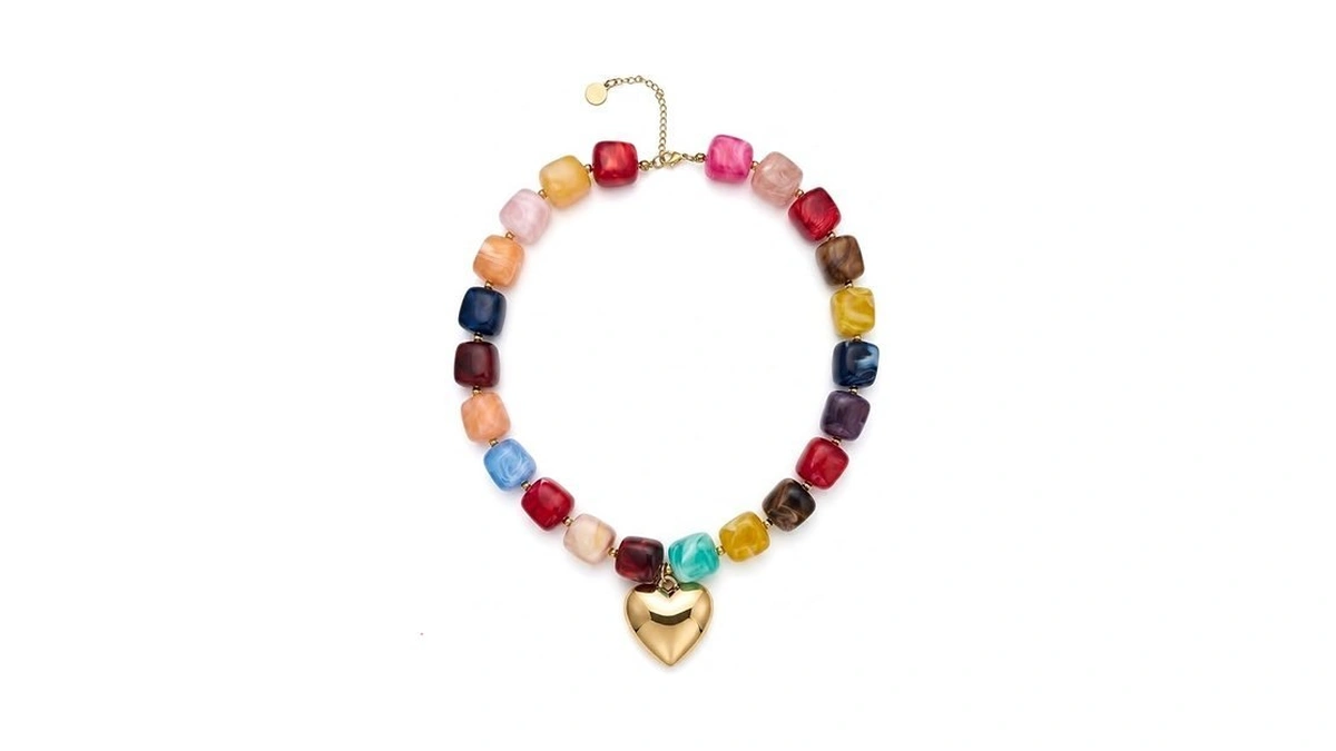 Zolzo Chunky Heart Necklace, Colorful Resin Necklace, Heart Statement Necklace